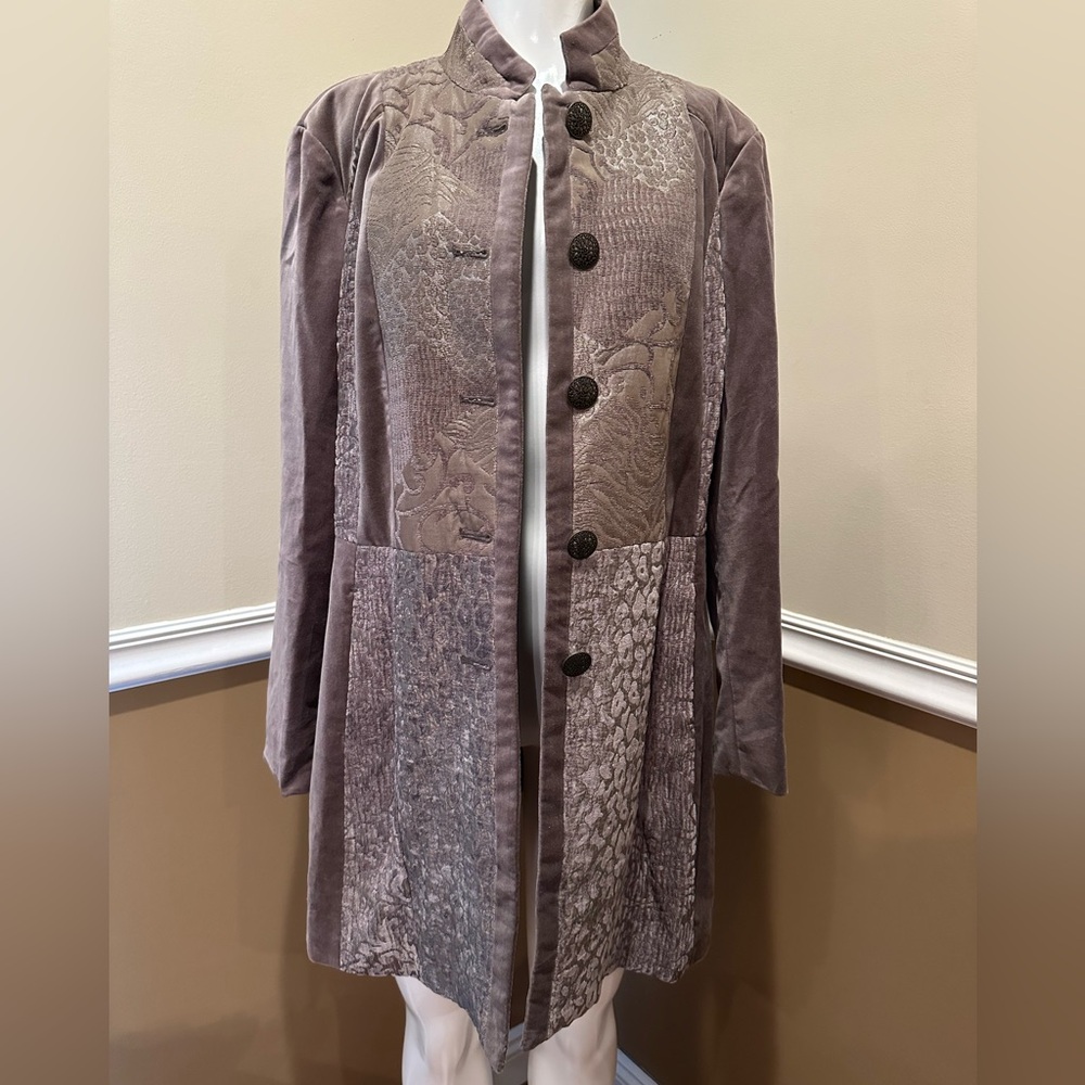 Chico's Lavender Mauve Velvet Patchwork Trench Coat